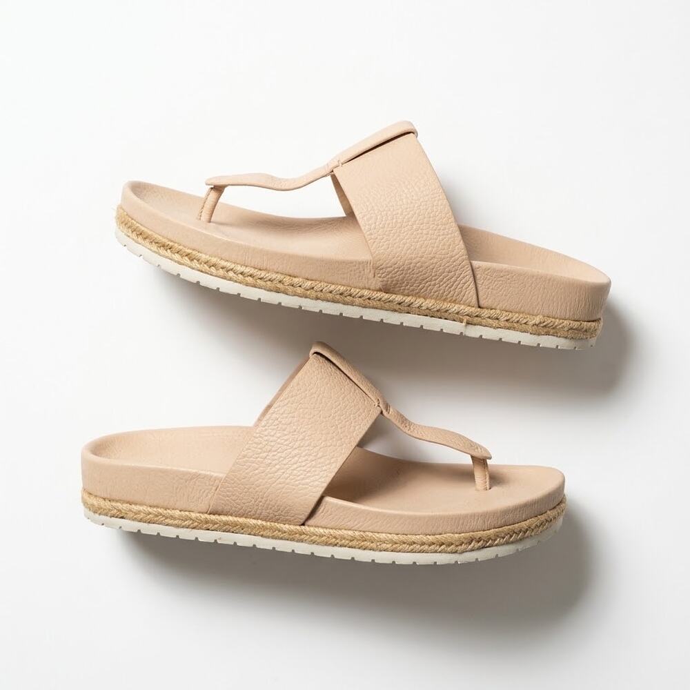 Vince Beige Leather Espadrille Slide Sandals Thong Strap Womens 9.5